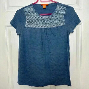 Joe Fresh T-Shirt Embroidered  Blue & White Size Extra Small